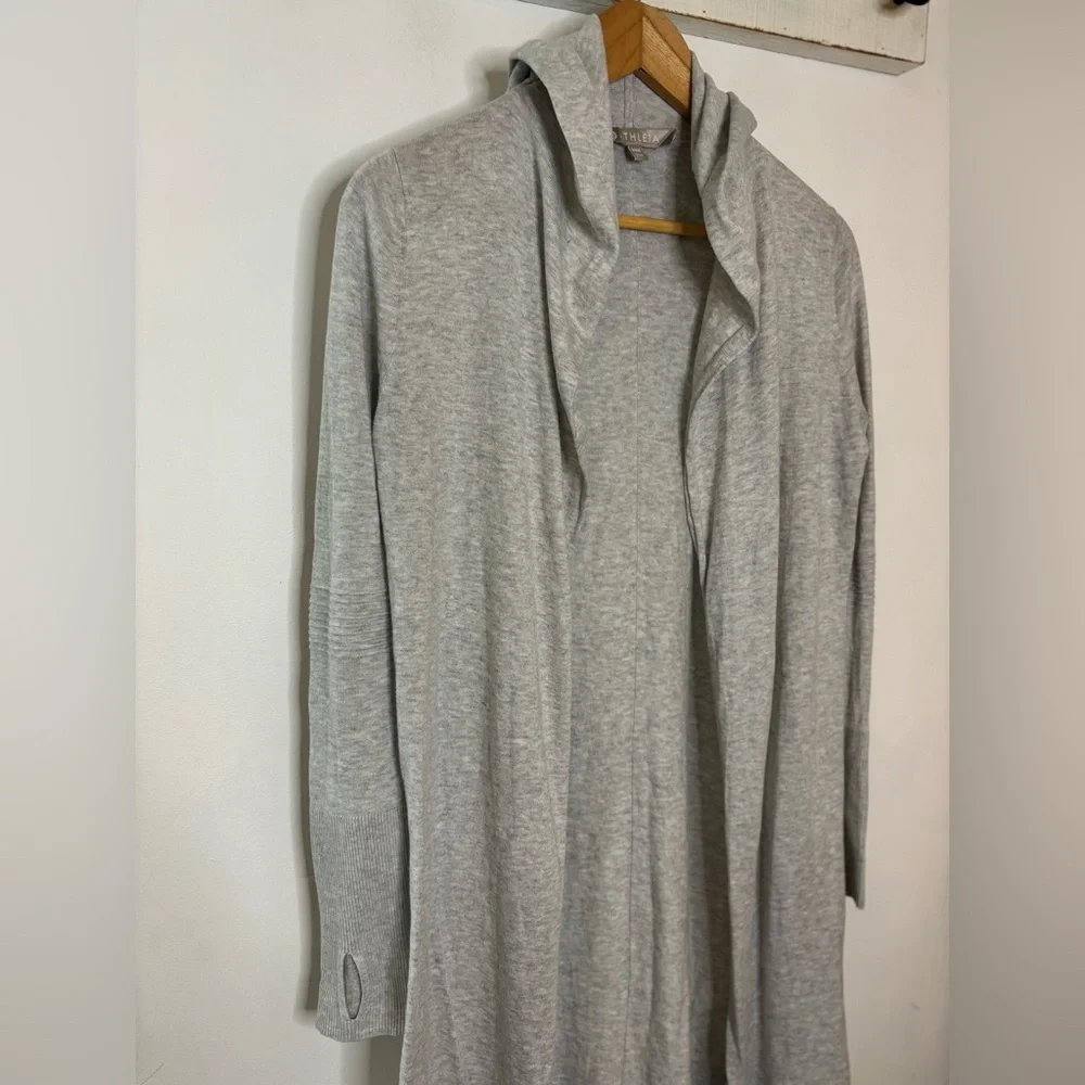 Athleta Light Gray Knit Silk Blend Hooded Longline Cardigan